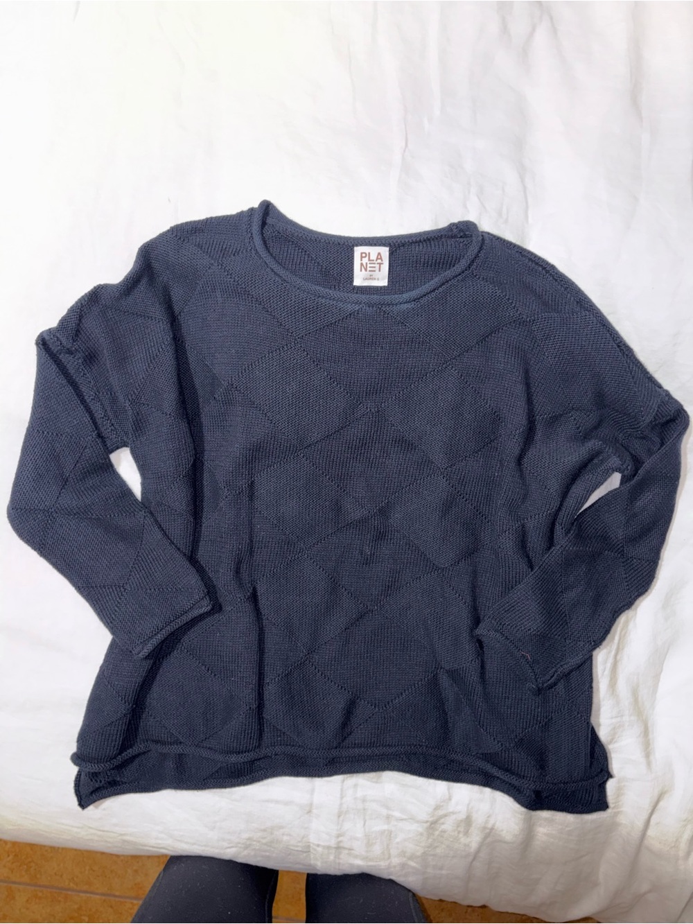 Planet Navy Diamond-Textured Crew Neck Sweater